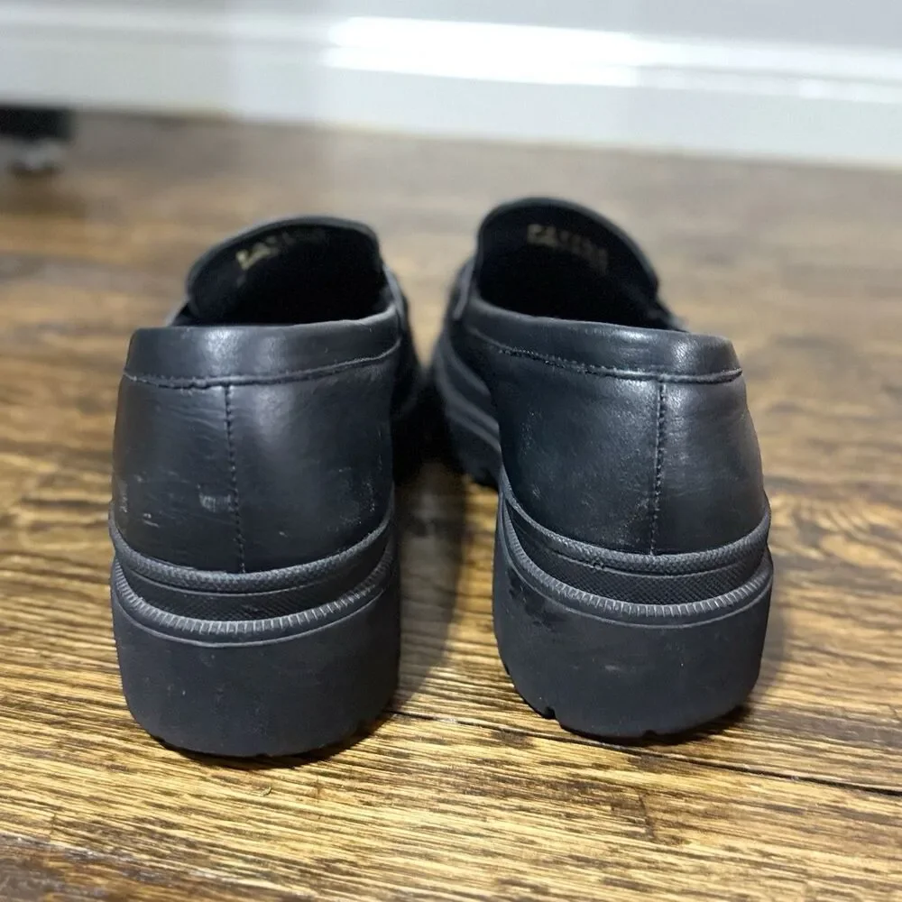 Patina Black Leather Penny Loafers Womens 7.5/EU37.5 Chunky Lug Sole Style 13451